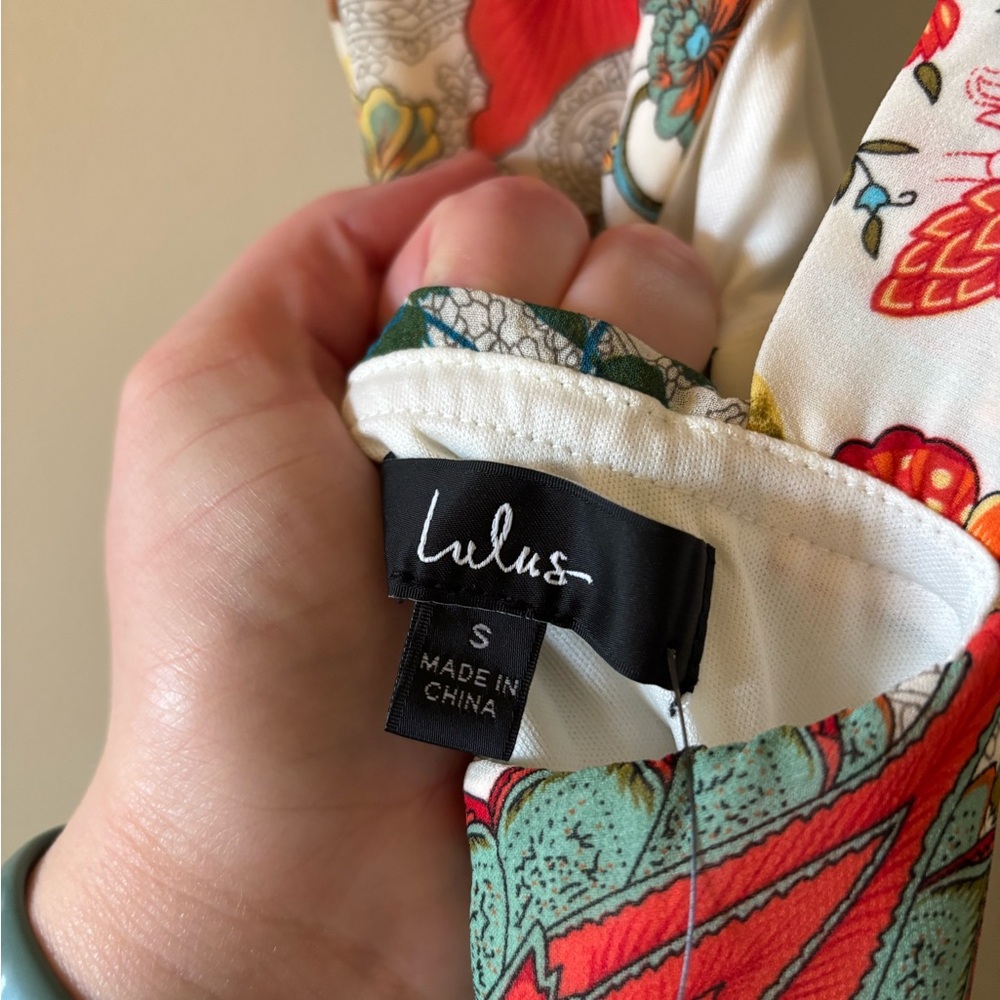 Lulu's White Floral Maxi Dress with Red & Green Accents - Picture 5 of 8